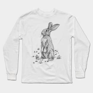 Easter bunny scientific nature black ink pen drawing illustration Long Sleeve T-Shirt